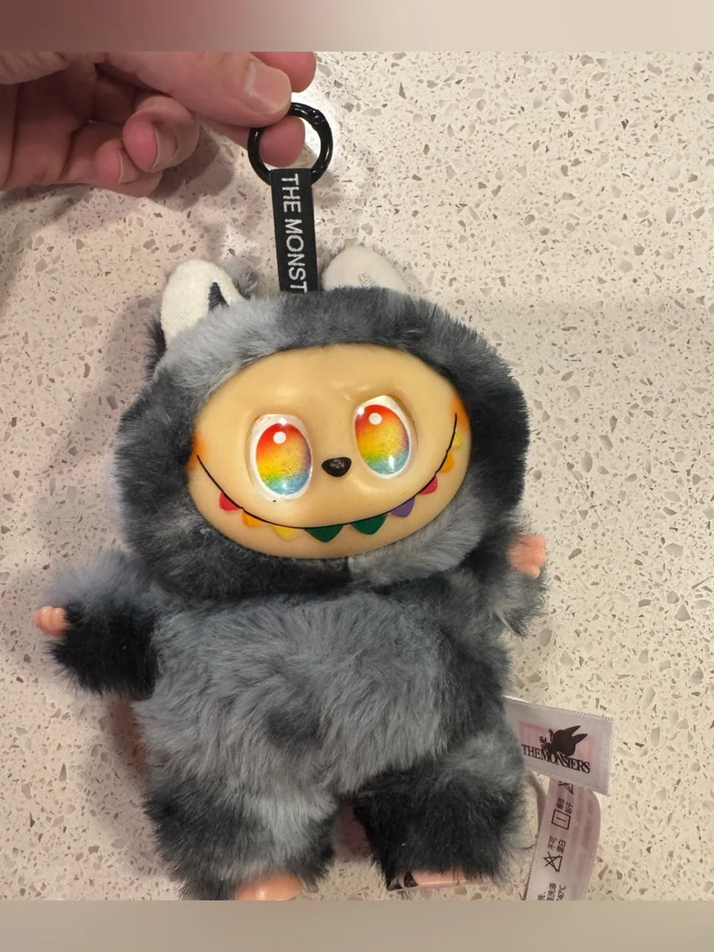 Labubu Style Gray Rainbow Monster Plush Keychain Rainbow Eyes The Monsters Inspi